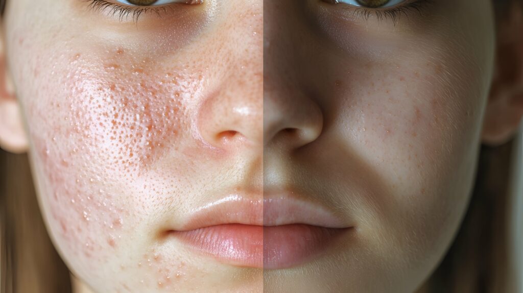 A side-by-side comparison of skin texture improvement before and after chemical peels.